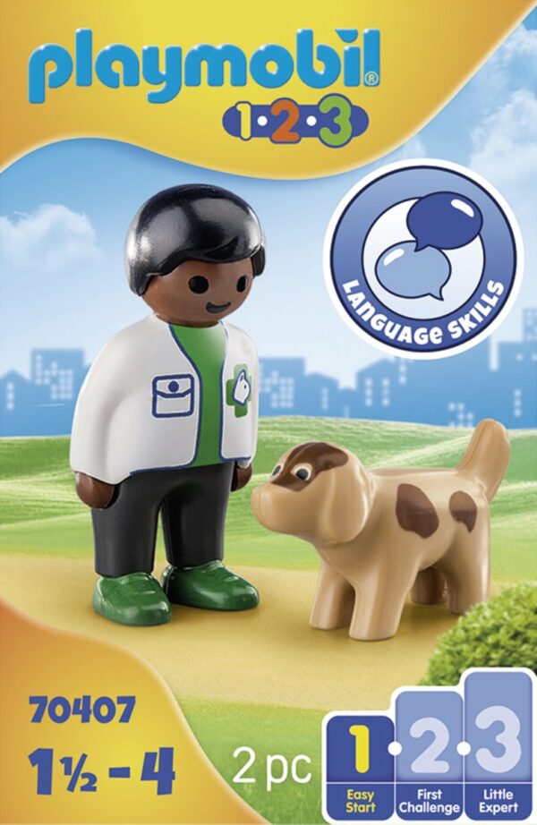 PLAYMOBIL 1.2.3 VETERINAIRE AVEC CHIEN REF 70407