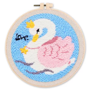 FIGURED’ART PUNCH NEEDLE CYGNE LOVE AVEC CADRE CIRCULAIRE REF CCX360