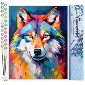 FIGURED’ART PEINTURE PAR NUMEROS LOUP COLORE ABSTRAIT TOILE ROULEE REF FA10210