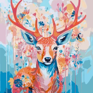 FIGURED’ART PEINTURE PAR NUMEROS CERF COLORE EN FLEURS TOILE ROULEE REF FA10232